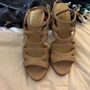 Nude strappy heels